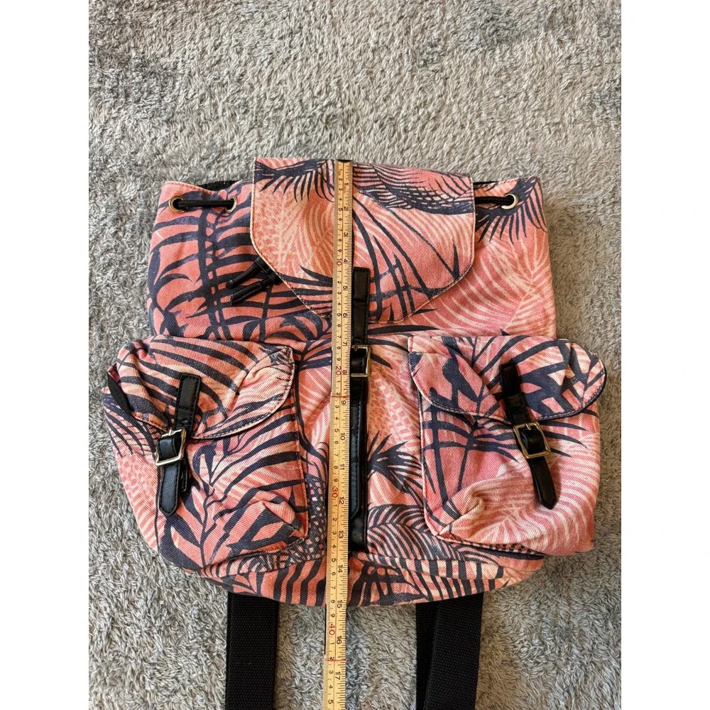 Tropical Palm Leaf Canvas Backpack Pink Black Summer Bohemian Medium Daypack Bag